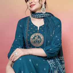 KIMAYRA Women Printed Rayon Sequinned Kurta with Palazzos & Dupatta-picture-37