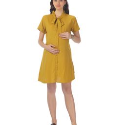 Kriti Half Sleeves Solid Maternity Dress - Mustard Yellow-image-57