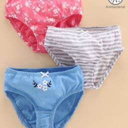 Babyoye Biowash Cotton Panties Striped & Printed Pack of 3 - Pink Grey Blue-image-93