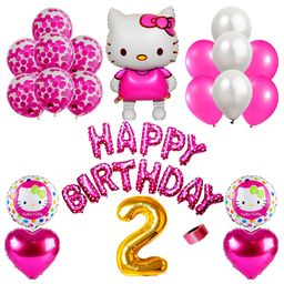 Shopperskart Hello Kittie Theme Second Birthday Balloons Decoration Combo Kit  Multicolor - Pack of 50-image-57