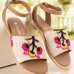 Pine Kids Ethnic Wear Sandals Floral Embroidery - Beige Brown-image-2