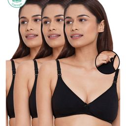 Inner Sense Pack Of 3 Organic Cotton Antimicrobial Solid Nursing Bra - Black-image-33
