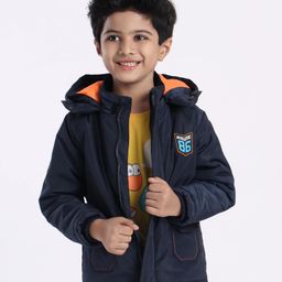 Babyhug Full Sleeves Quilted Hooded Jacket Text Badge - Navy Blue-image-25