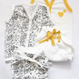Yellow Doodle Vest and stay-dry Nappy Set - Set of 4- White Black-image-94