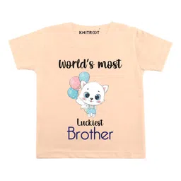 KNITROOT Half Sleeves Most Luckiest Brother Print Tee - Peach-picture-37