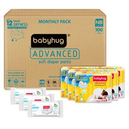 Babyhug Advanced Pant Style Diapers Monthly Box Pack New Born - 100 Pieces & Babyhug Pro pH 55 Moisture Balance Bamboo Wipes - 72 pieces - (Pack of 3)-22