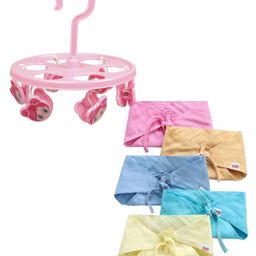 Babyhug Muslin Cotton Reusable Triangle Cloth Nappies Small Set Of 5 & hanger with 6 clips-0