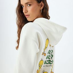 Koton Women Graphic Printed Hood Cotton Pullover Ribbed Sweatshirt-picture-3