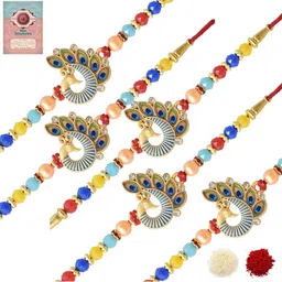 MEIRA JEWELLERY Set Of 5 Designer Rakhis With Assorted Greeting Card & Roli Chawal-image-57