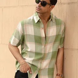 Powerlook Men Green Structured Checks Shirt-image-49