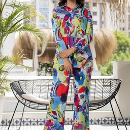 CORSICA Women Printed Collar Neck Shirt With Trousers Co-Ords-image-95