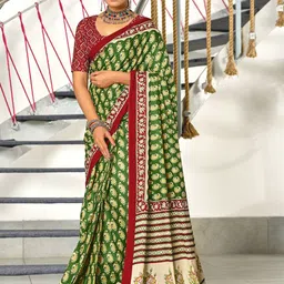 PEENGAX Paisley Printed Pure Cotton Block Print Saree-image-21