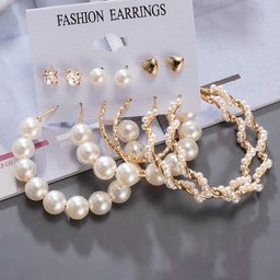 PolluxCraft Set Of 6 Gold-Plated Pearls Beaded Contemporary Studs-picture-47