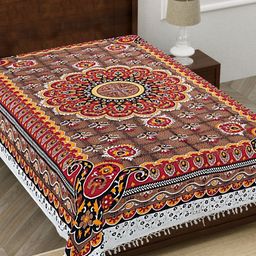 HASHCART Brown & Red Ethnic Motifs Printed Cotton 210 TC Single Bedsheet 2.3 m x 1.52 m-22