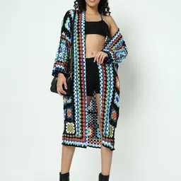 SHOWOFF Cotton Crochet Longline Shrug-17