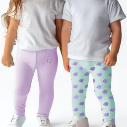 Nauti Nati Infant Girls Pack of 2 Printed Mid-Rise Ankle-Length Leggings-17