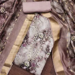 SHADOW & SAINING Floral Printed Beads and Stones Cotton Silk Semi-Stitched Dress Material-image-40