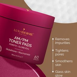 LuxaDerme AM/PM Toner Pads With Glutathione & Niacinamide- 60 Pads image 5