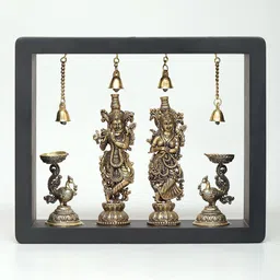 Exotic India Brown Superfine Radha Krishna With Peacock Lamps Sculpture Wall Hangings-image-9
