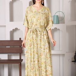 DARVI Women Floral Print Flared Sleeve Kaftan Maxi Dress-image-31