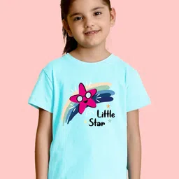 NUSYL Girls Graphic Printed Round Neck Short Sleeves Cotton T-shirt-picture-3
