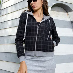 Campus Sutra Women Checked Hooded Sweatshirt-picture-2
