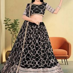 F Plus Fashion Girls Pink Net Semi-Stitched Lehenga Choli-picture-32