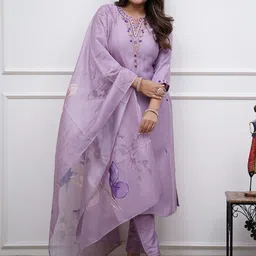 THE52 Women Floral Embroidered Kurta with Trousers & With Printed Dupatta-picture-33