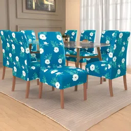 Kuber Industries 8-Pcs Green & White Printed Stretchable Table Chair Cover-65