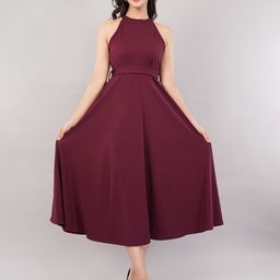 Moda Rapido Halter Neck Fit & Flare Midi Dress-image-18