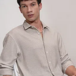 HIGHLANDER Men Comfort Stripped Interlock Relaxed Fit Full Sleeve Shirt-image-1