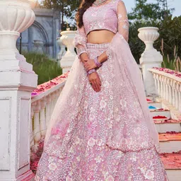 panchhi Floral Embroidered Sequinned Semi-Stitched Lehenga & Unstitched Blouse & Dupatta-picture-44