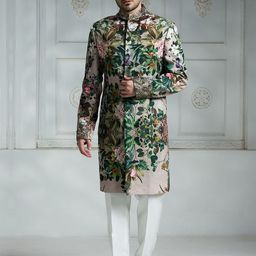Rivaar By Rocky Star Floral Printed Sherwani Set-image-5