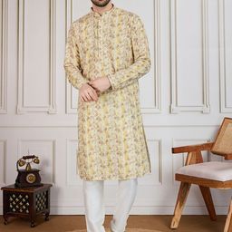 House of Pataudi Printed With Sequins Embellished Cotton Straight Kurta-image-58