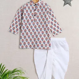 The Magic Wand Boys Floral Printed Pure Cotton Kurta With Dhoti Pants-image-37