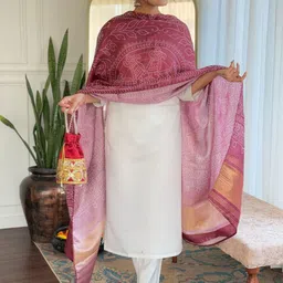 TWINS LADY Floral Yoke Design Zari Pure Silk Straight Kurta With Trousers & Dupatta-picture-34
