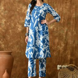 VCJ Printed Pure Cotton Round Neck Tunic With Trousers Co-Ords-image-95