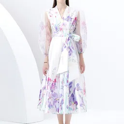 JC Collection Women Floral Print Wrap Midi Dress-image-91