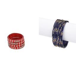 Women Set Of 2 Blue & Red Glass Artificial Stones Bangles-image-44