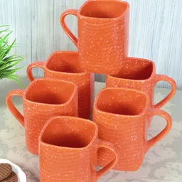 Myntra Elegant Homes Orange 6 Pieces Printed Ceramic Glossy Cups And Mugs 380ML-image-67
