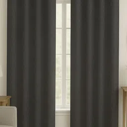 STITCHNEST Black 2 Pieces Textured Jute Silk Door Curtain-image-5