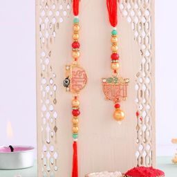 Ascension Set Of 2 Beaded Bhaiya Bhabhi Rakhi With Roli Tilak & Fridge Magnet-image-42