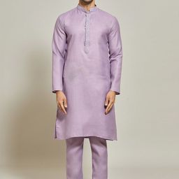 Arihant Rai Sinha Mandarin Collar Thread Work Linen Cotton Kurta With Trouser-image-58