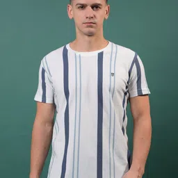 COBB Striped Printed Round Neck Multi or Variegate Stripes Cotton Applique T-shirt-image-66