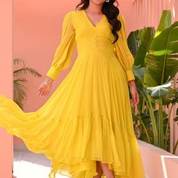 Bunaai Women Fit & Flare Maxi Organza Dress-image-41