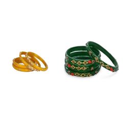 SOMIL Set of 8 Yellow Alloy Artificial Stones & Beads Bangles-image-47