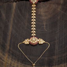 Kushal's Fashion JewelleryWomen Ruby Kundan Gold-Plated Link Bracelet-image-9
