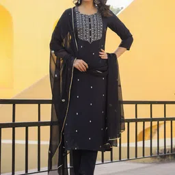 KALINI Women Floral Embroidered Regular Kurta with Trousers & With Dupatta-picture-8