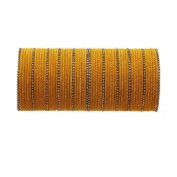 Guddan Set of 60 Haldi & Golden Metal Velvet Bangle Set-image-44