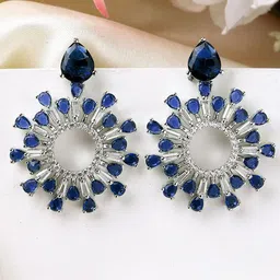 KARATCART Silver-Plated Contemporary American Diamond Studs Earrings-picture-44